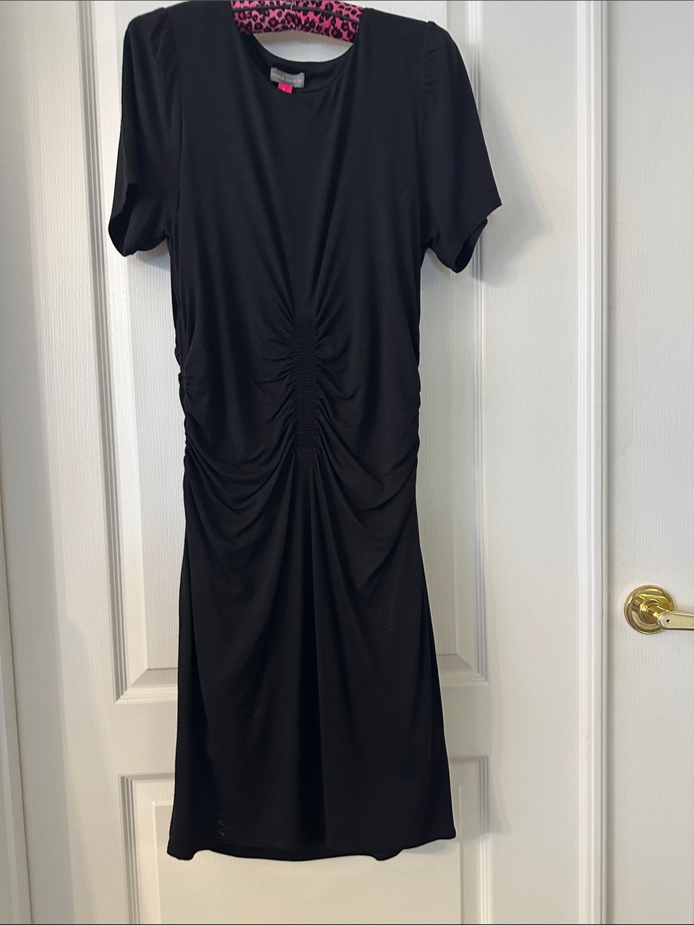 Vince Camuto Black Ruched Midi Dress Large